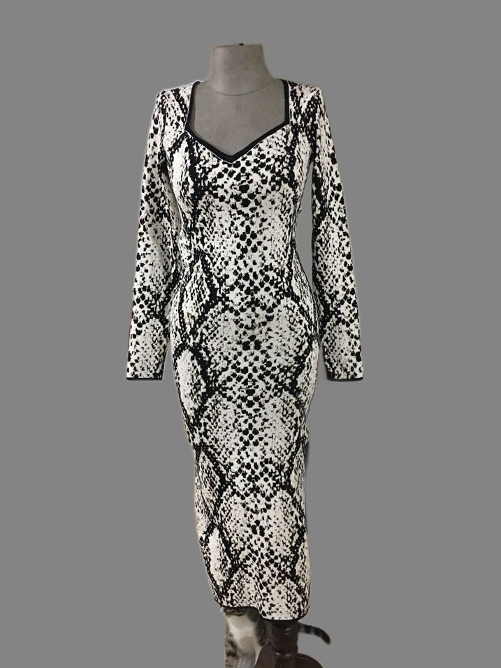 Örme Yılan Desenli Uzun Elbise - Görsel 2