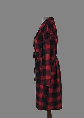 Kadın Kareli Kuşaklı Uzun Kaban - Görsel 2