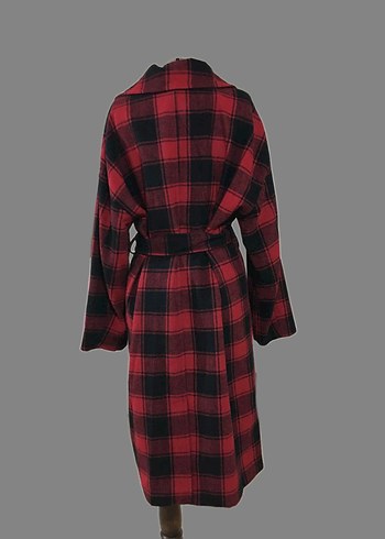 Kadın Kareli Kuşaklı Uzun Kaban - Görsel 3