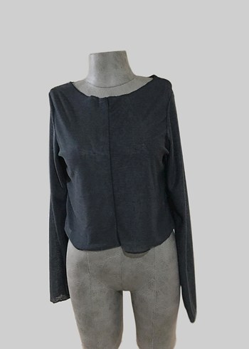 Gri Uzun Kollu Salaş Kadın Bluz - Görsel 2