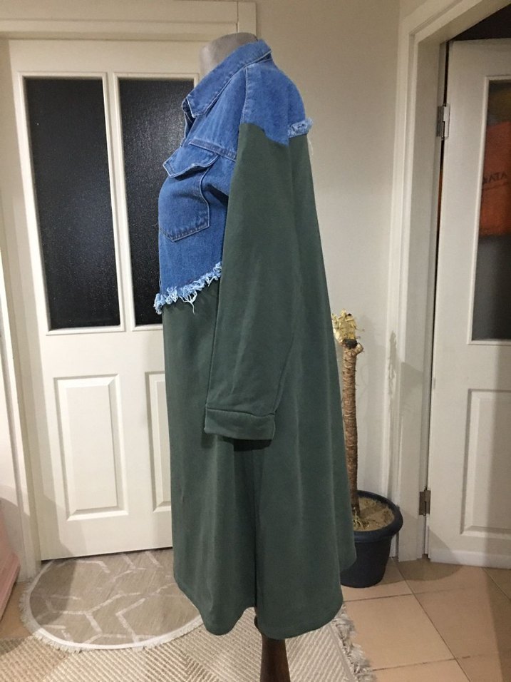 Kadın Denim Ceket Midi Boy Salaş Kesim - Görsel 4