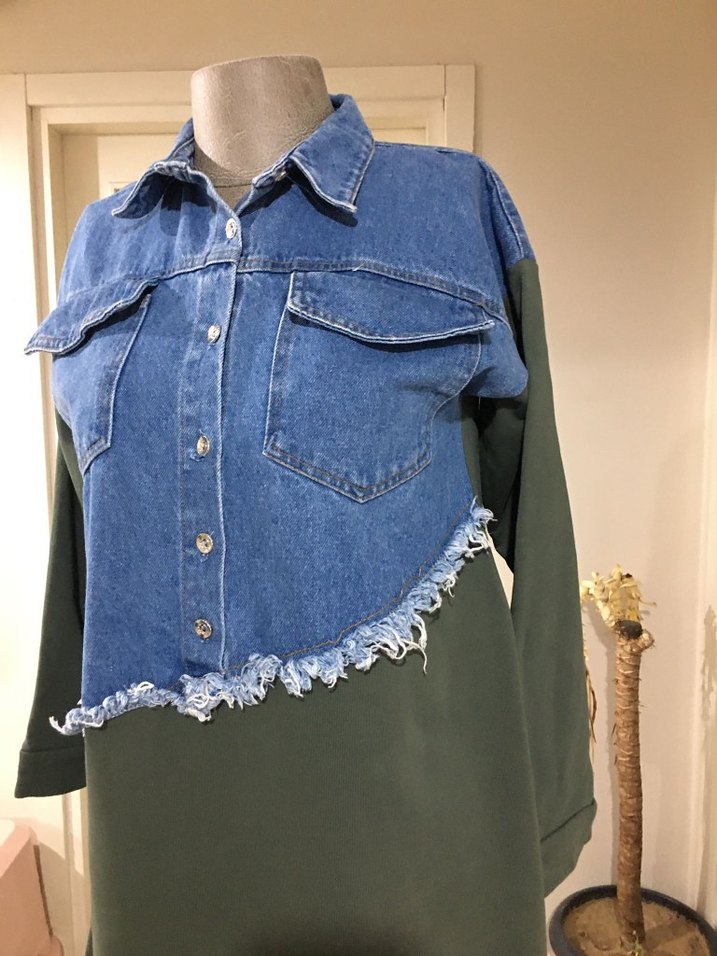 Kadın Denim Ceket Midi Boy Salaş Kesim - Görsel 3