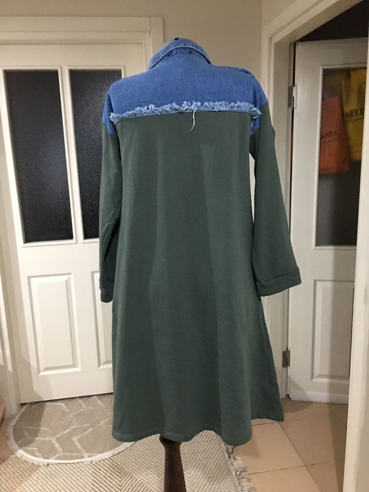 Kadın Denim Ceket Midi Boy Salaş Kesim - Görsel 5