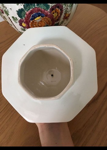 Antika Holland Renkli Çiçek Desenli Kapaklı Vazo - Görsel 5