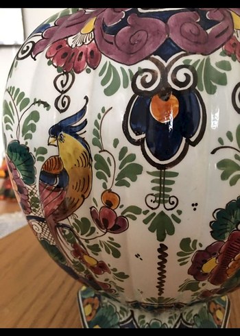 Antika Holland Renkli Çiçek Desenli Kapaklı Vazo - Görsel 4