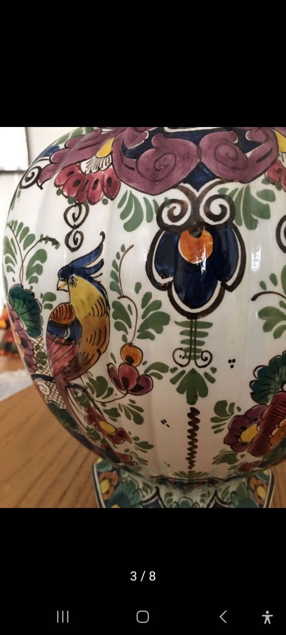 Antika Holland Renkli Çiçek Desenli Kapaklı Vazo - Görsel 4