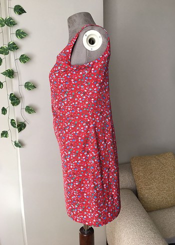 xl Beden Kırmızı Cicekli Bohem Elbise