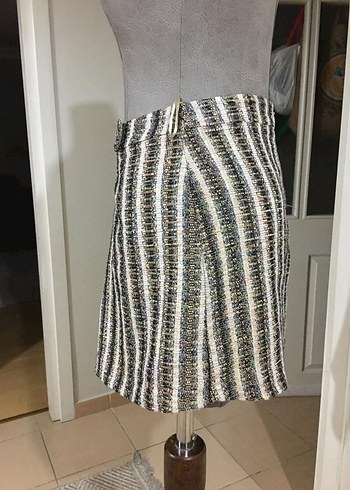 Gri Çizgili Pilili Mini Etek - Görsel 4