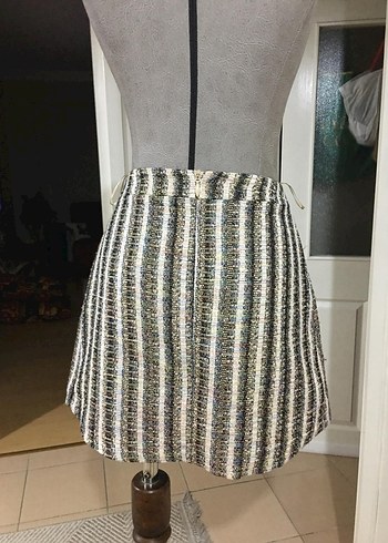 Gri Çizgili Pilili Mini Etek - Görsel 5