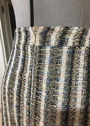 Gri Çizgili Pilili Mini Etek - Görsel 6