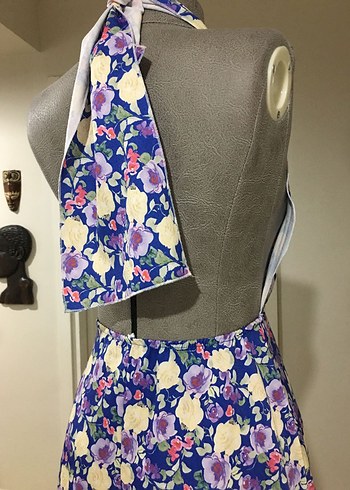 Mavi Çiçek Desenli V Yaka Salaş Elbise - Görsel 6