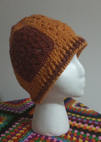 Kahverengi Örgü Bohem Kadın Bere - Görsel 2