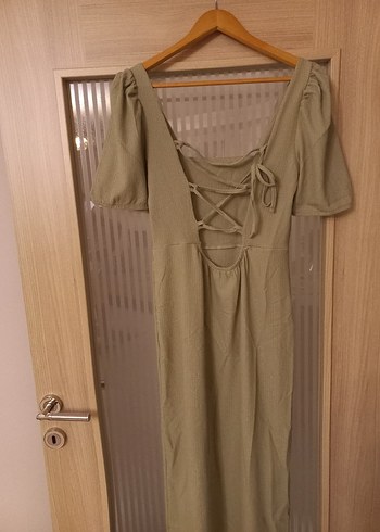 Kadın Bej Keten Uzun Elbise - Görsel 2