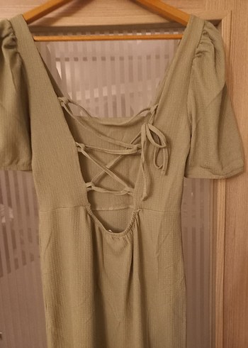 Kadın Bej Keten Uzun Elbise - Görsel 5