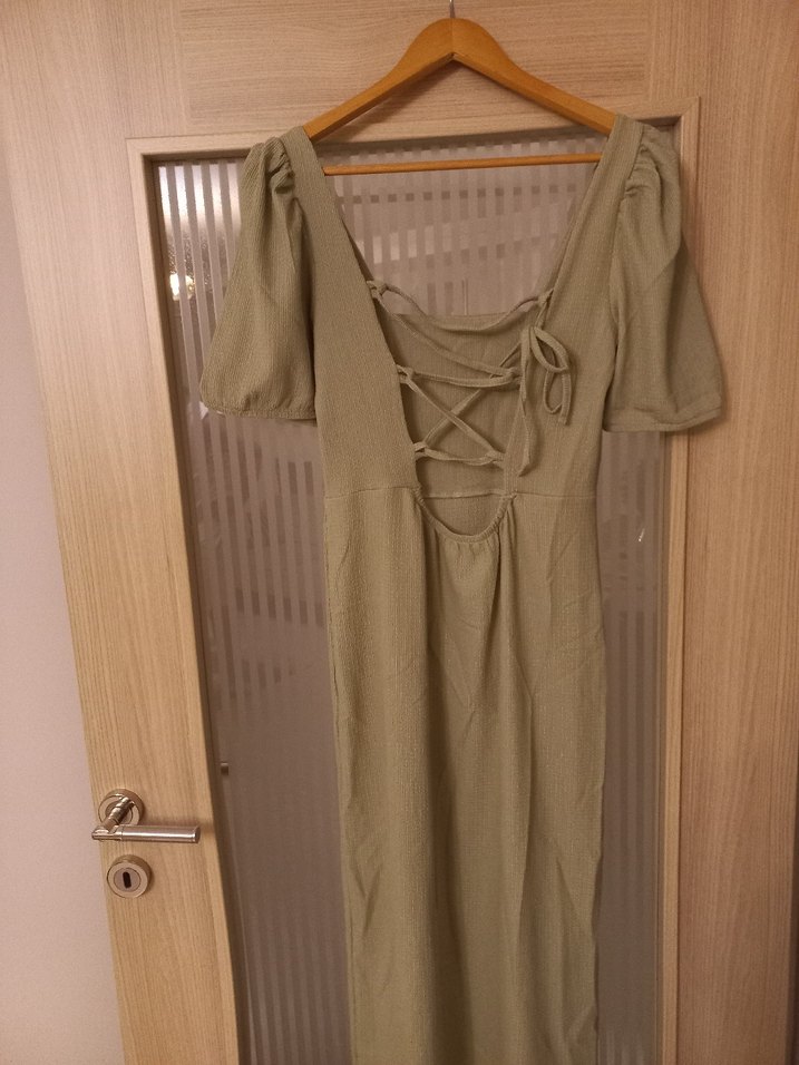 Kadın Bej Keten Uzun Elbise - Görsel 2