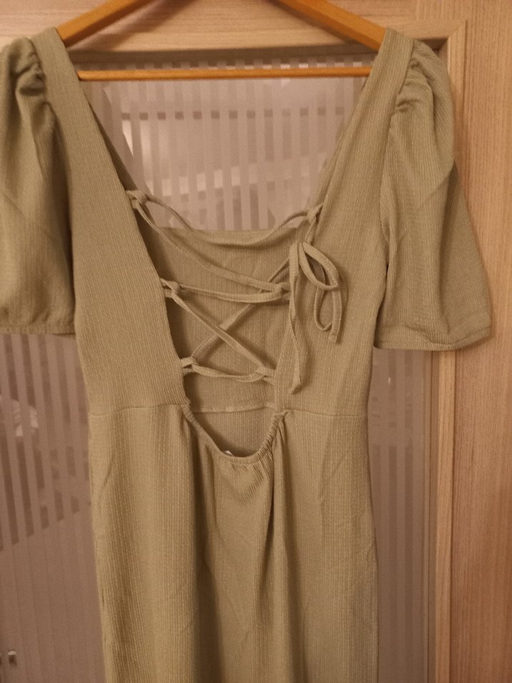 Kadın Bej Keten Uzun Elbise - Görsel 5