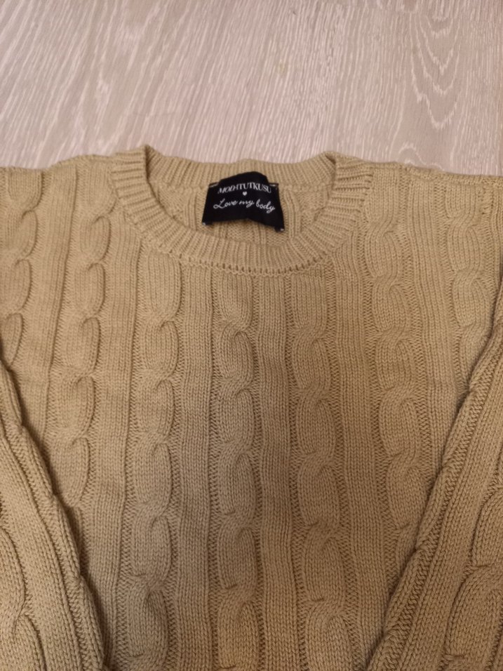 Bej Kadın Triko Uzun Kollu Salaş Kazak - Görsel 2