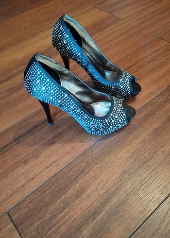 Mavi Parlak Yılan Desenli Platform Topuklu Kadın Ayakkabı - Görsel 2