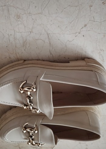 Tokalı Beyaz Deri Kadın Loafer Platform - Görsel 2