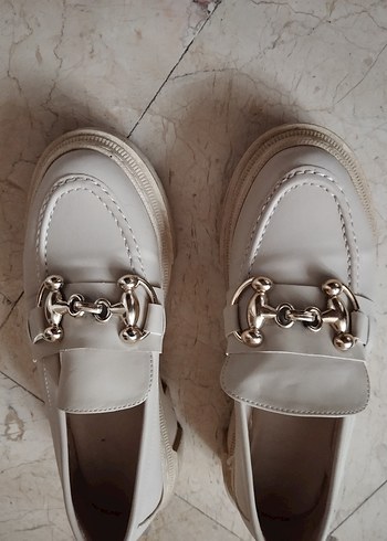 Tokalı Beyaz Deri Kadın Loafer Platform - Görsel 3