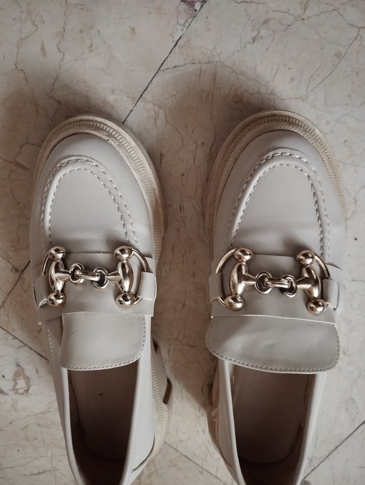 Tokalı Beyaz Deri Kadın Loafer Platform - Görsel 3