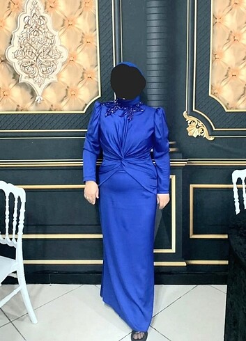 Diğer Saks mavisi tesettür özel gün elbisesi
