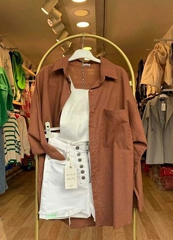 Keten pamuklu oversize gömlek 