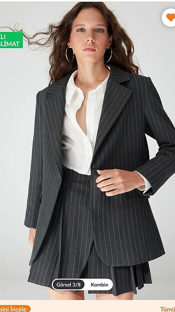 s Beden gri Renk Çizgili blazer ceket