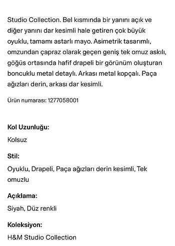 H&M Studio Collection Oyuklu Siyah Mayo - Görsel 5