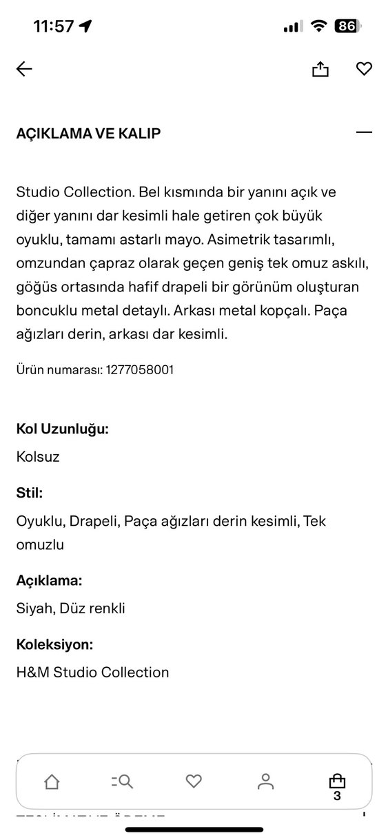 H&M Studio Collection Oyuklu Siyah Mayo - Görsel 5