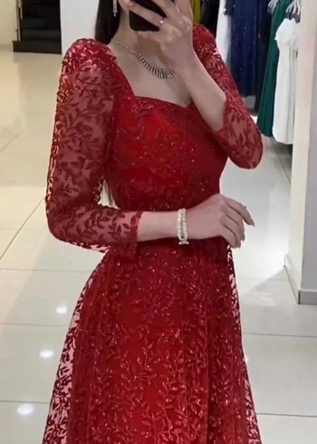 yeşil simli a kesim uzun abiye