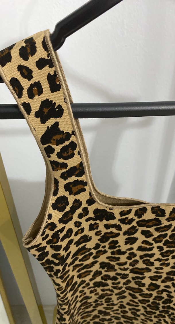 Kahverengi Leopar Desenli Mini Elbise - Görsel 2