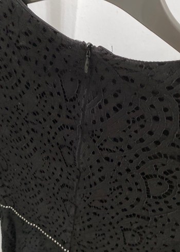 Dantel İşlemeli Siyah Midi Elbise - Görsel 6