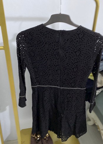 Dantel İşlemeli Siyah Midi Elbise - Görsel 5