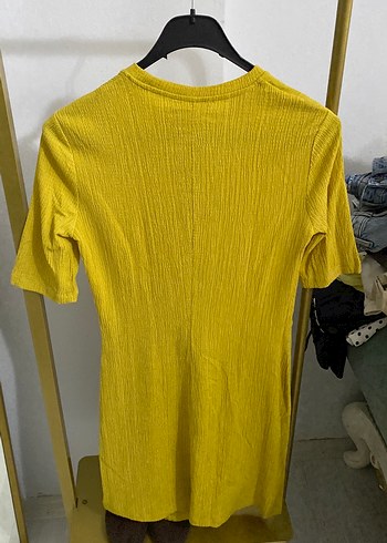 Sarı Kısa Kollu Büzgülü Mini Bluz - Görsel 5