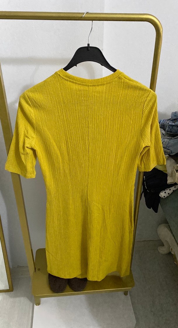 Sarı Kısa Kollu Büzgülü Mini Bluz - Görsel 5