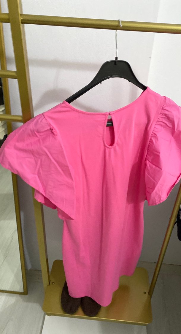 Pembe Kısa Kollu Fırfırlı Mini Tişört - Görsel 4