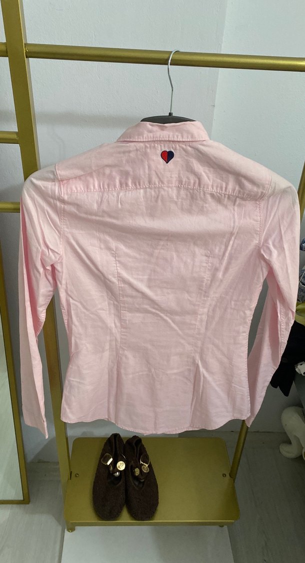 Pastel Pembe Düğmeli Pamuklu Kadın Gömlek - Görsel 5