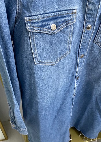 Düğmeli Mavi Kadın Denim Ceket - Görsel 2