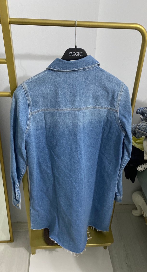 Düğmeli Mavi Kadın Denim Ceket - Görsel 5