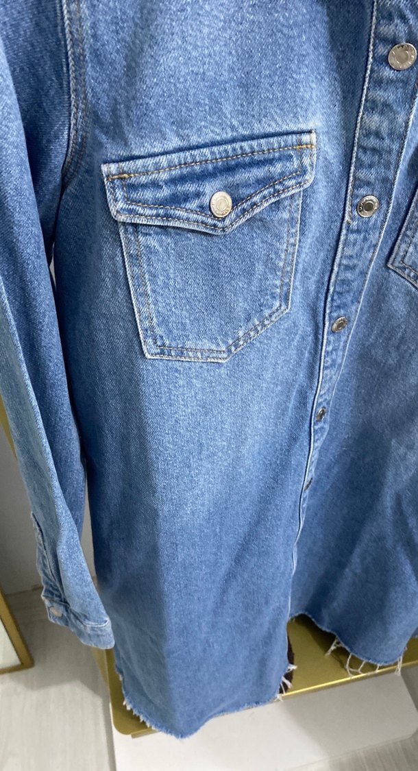 Düğmeli Mavi Kadın Denim Ceket - Görsel 2