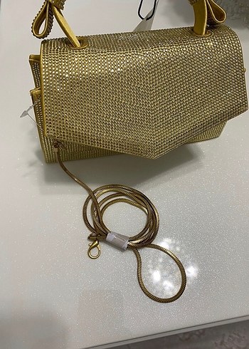 Altın Renkli Parlak Kadın Abiye Çanta - Görsel 4