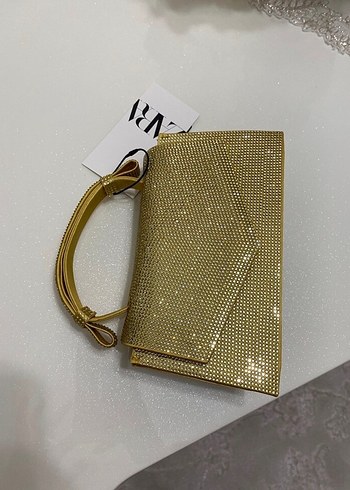 Altın Renkli Parlak Kadın Abiye Çanta - Görsel 6