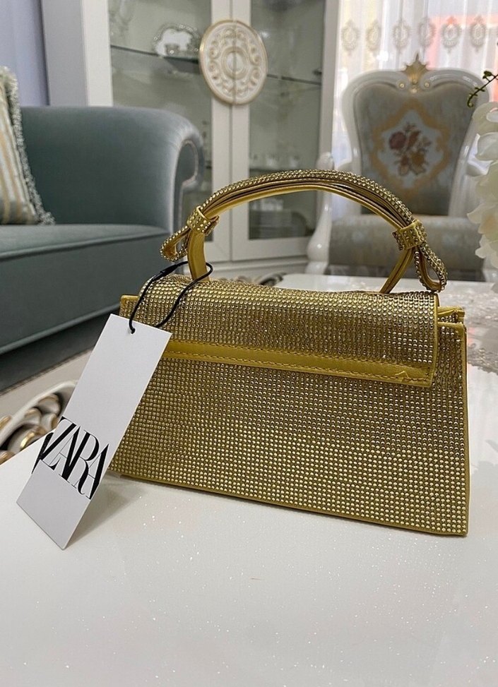 Altın Renkli Parlak Kadın Abiye Çanta - Görsel 5