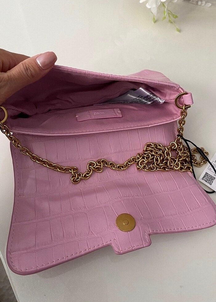 Pembe Deri Kadın Çanta Zincirli Tokalı - Görsel 4