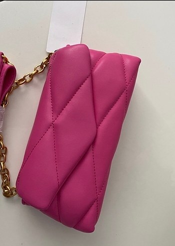 Zincir Detaylı Pembe Deri Kadın Çanta - Görsel 6