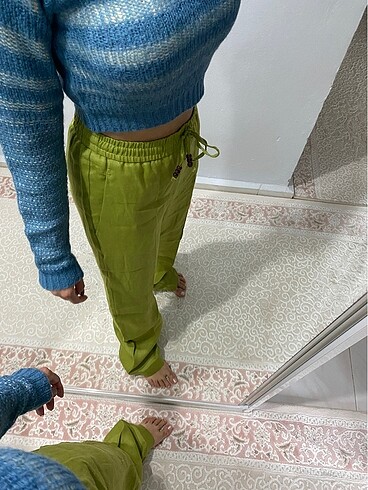 xs Beden yeşil Renk Zara keten pantolon