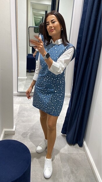 Zara Zara aynalı jean elbise