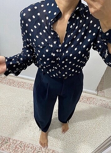 Zara kırışık görünümlü puantiyeli gömlek