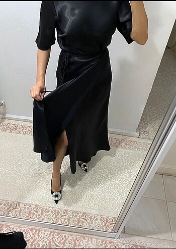 Zara kruvaze saten elbise